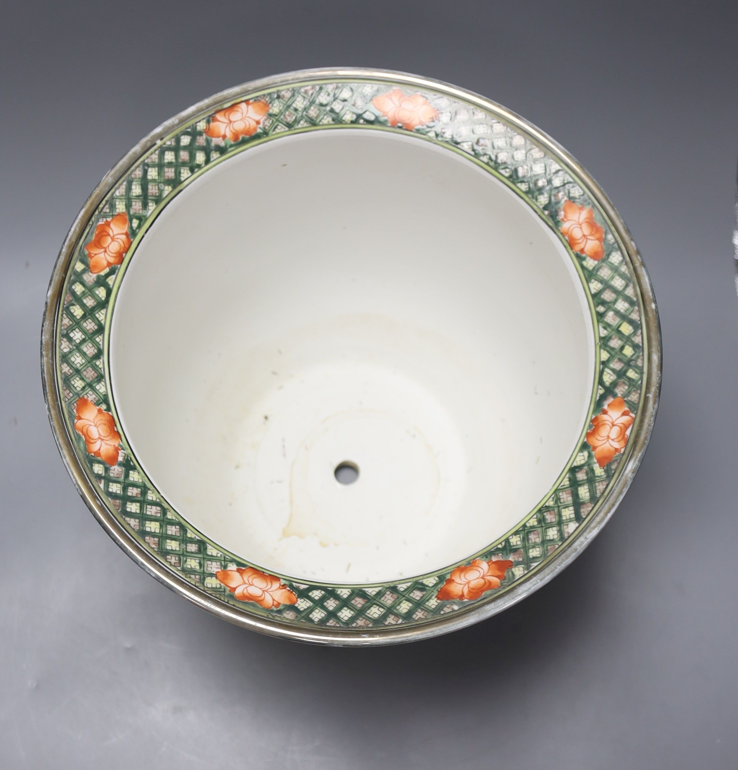 A 20th century Chinese pale blue ground jardiniere, painted with flowers and insects, height 24cm